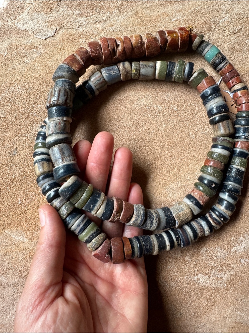 African Powdered Glass & Bauxite Beads Graduated Ghana Krobo 32" Length